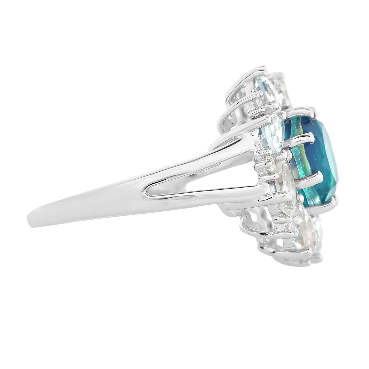 Pierścionek ze srebra próby 925 z kwarcem Peacock i białym topazem