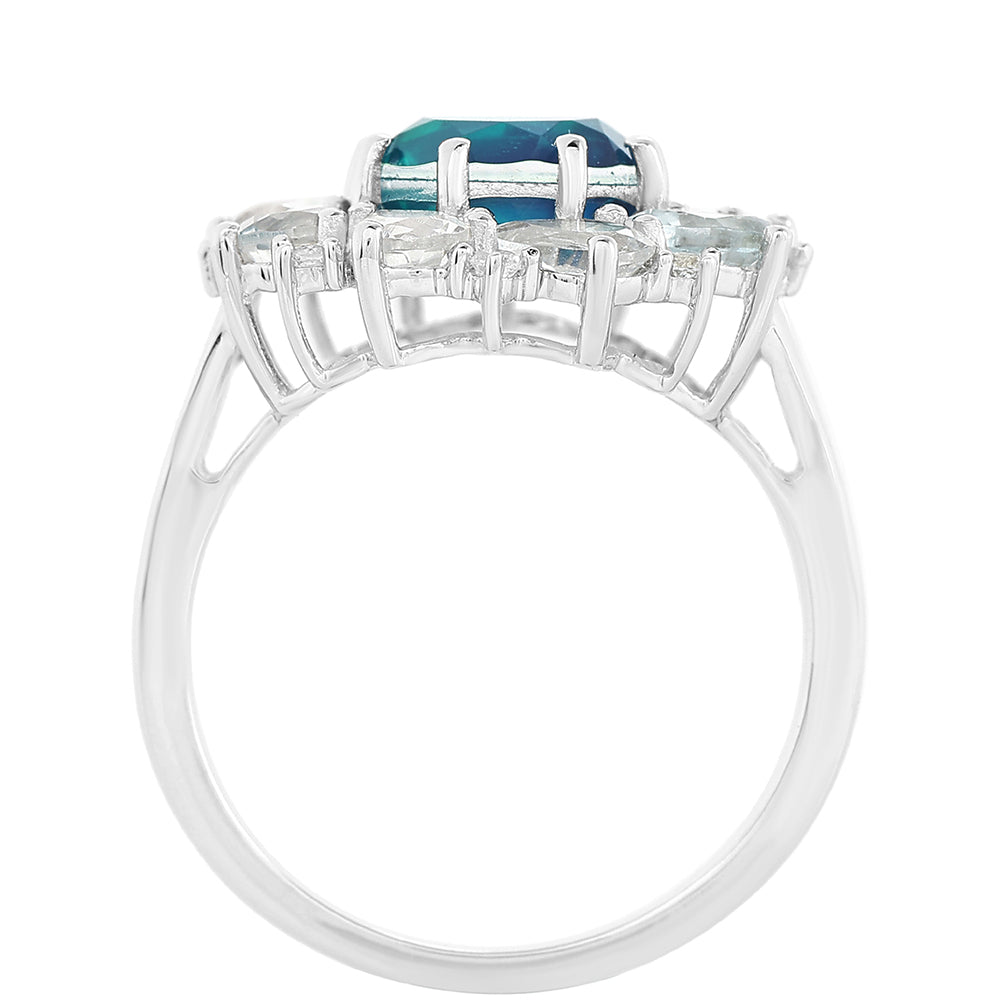 Pierścionek ze srebra próby 925 z kwarcem Peacock i białym topazem 3 