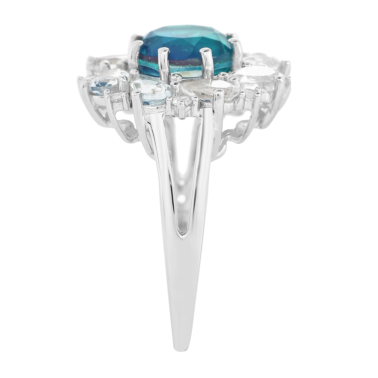 Pierścionek ze srebra próby 925 z kwarcem Peacock i białym topazem