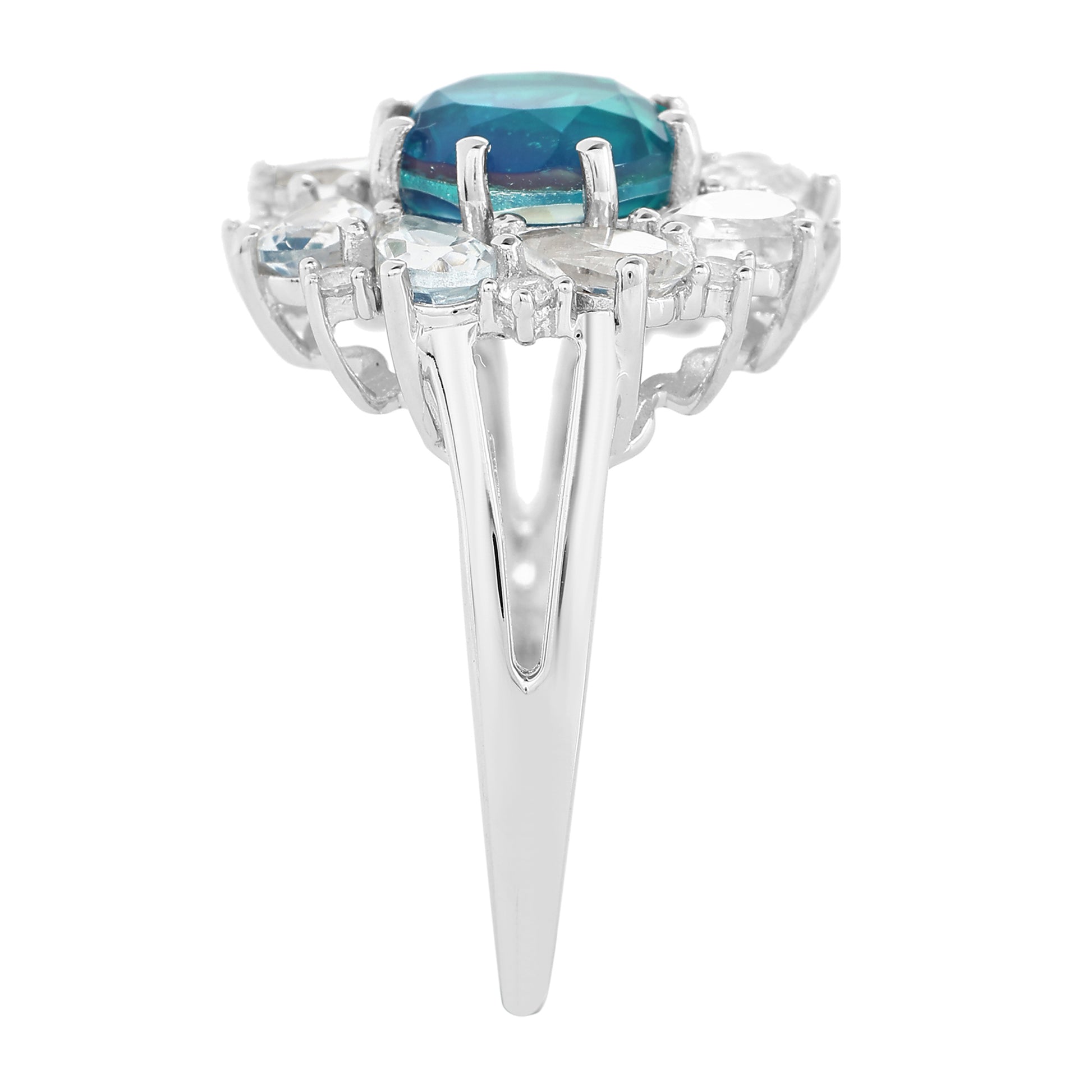 Pierścionek ze srebra próby 925 z kwarcem Peacock i białym topazem 7 