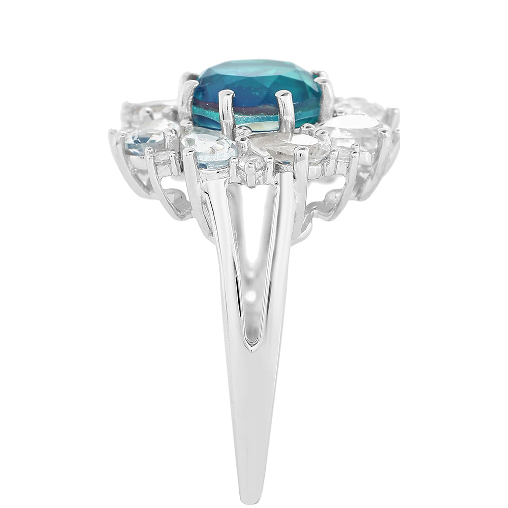 Pierścionek ze srebra próby 925 z kwarcem Peacock i białym topazem 4 