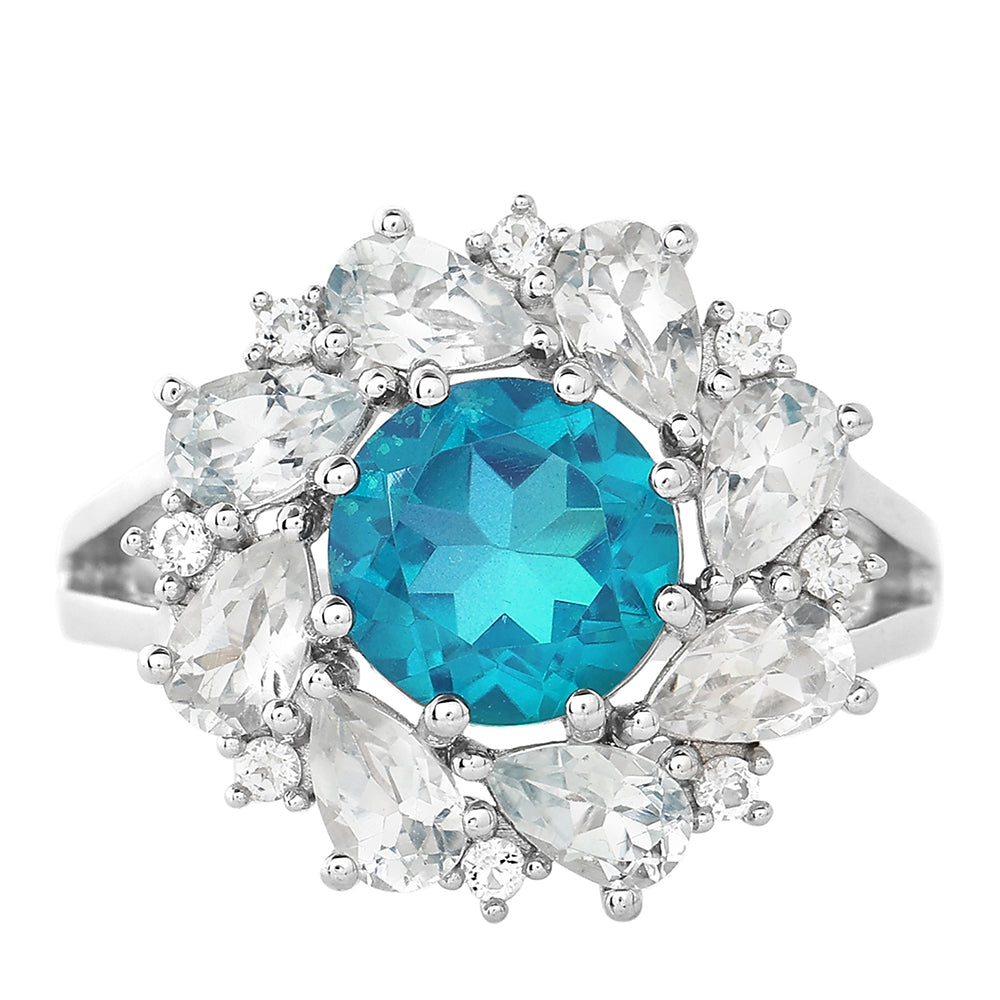 Pierścionek ze srebra próby 925 z kwarcem Peacock i białym topazem 1 