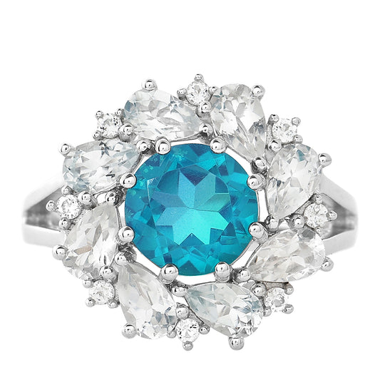 Pierścionek ze srebra próby 925 z kwarcem Peacock i białym topazem