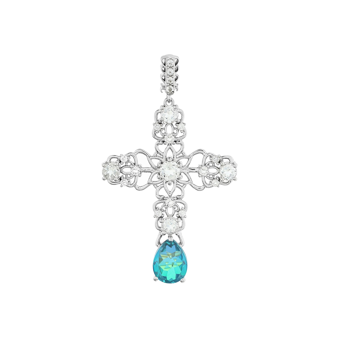 Zawieszka ze srebra próba 925 z kwarcem Peacock i białym topazem