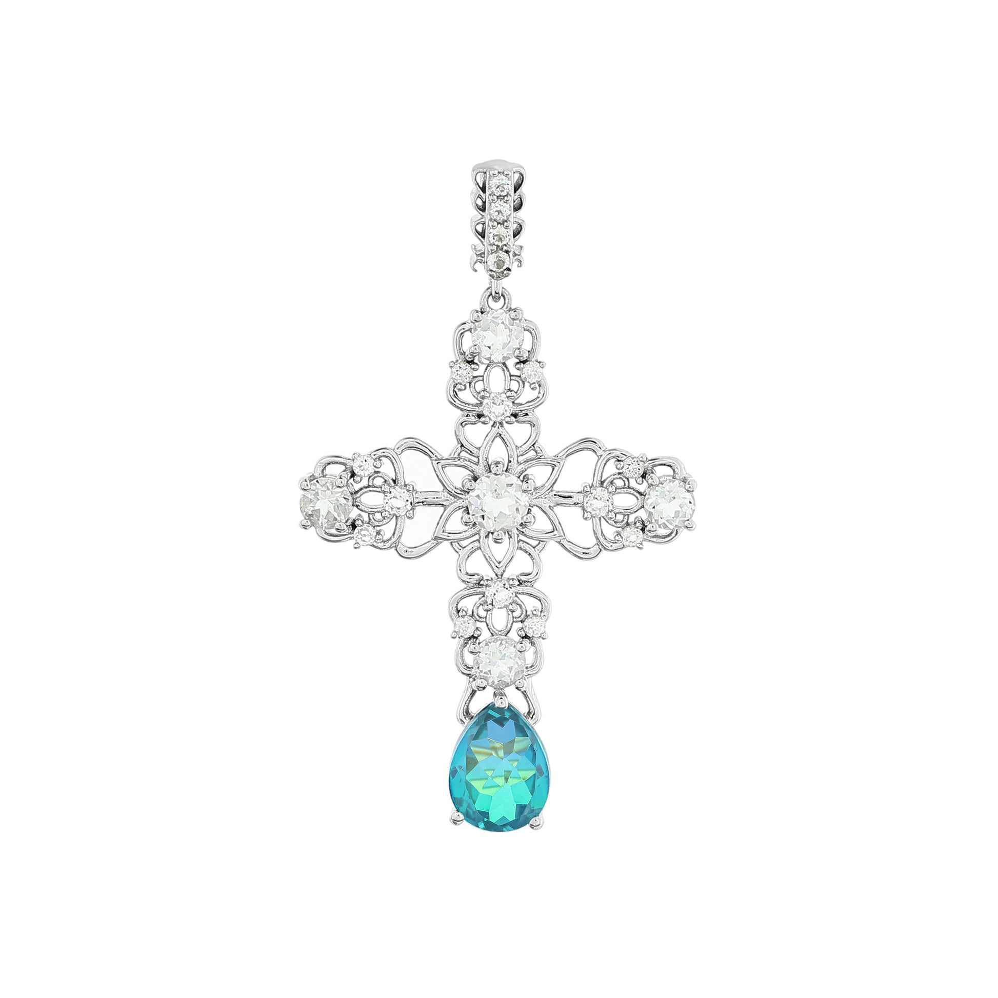 Zawieszka ze srebra próba 925 z kwarcem Peacock i białym topazem 4 