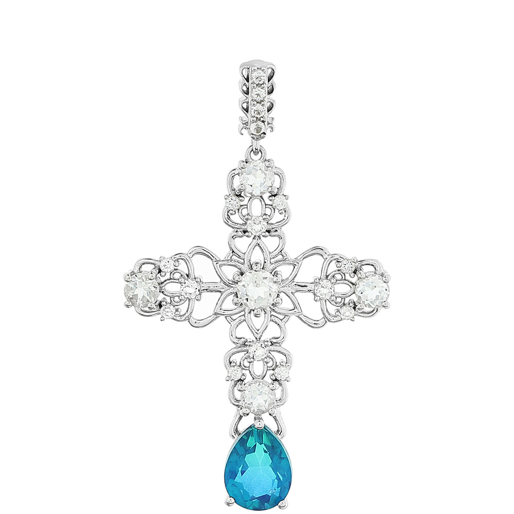 Zawieszka ze srebra próba 925 z kwarcem Peacock i białym topazem 1 
