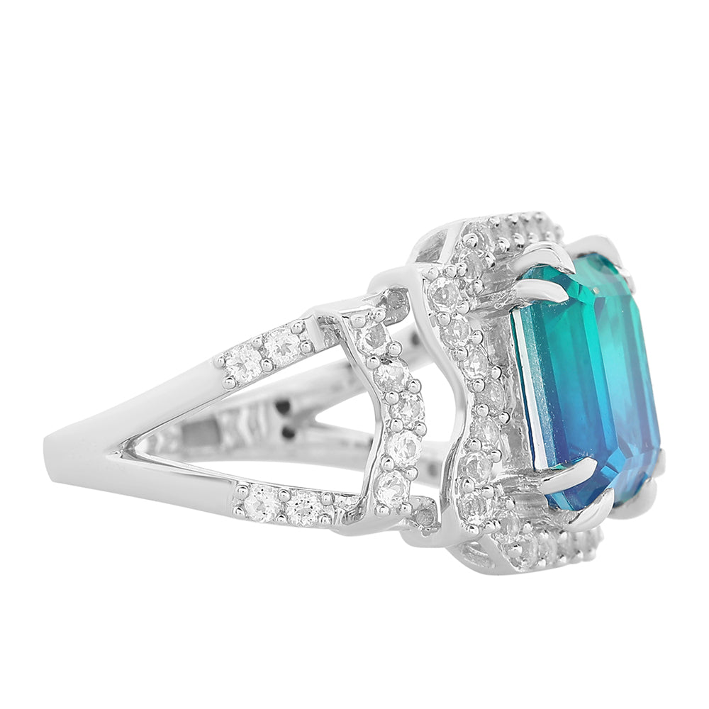 Pierścionek ze srebra próby 925 z kwarcem Peacock i białym topazem 2 