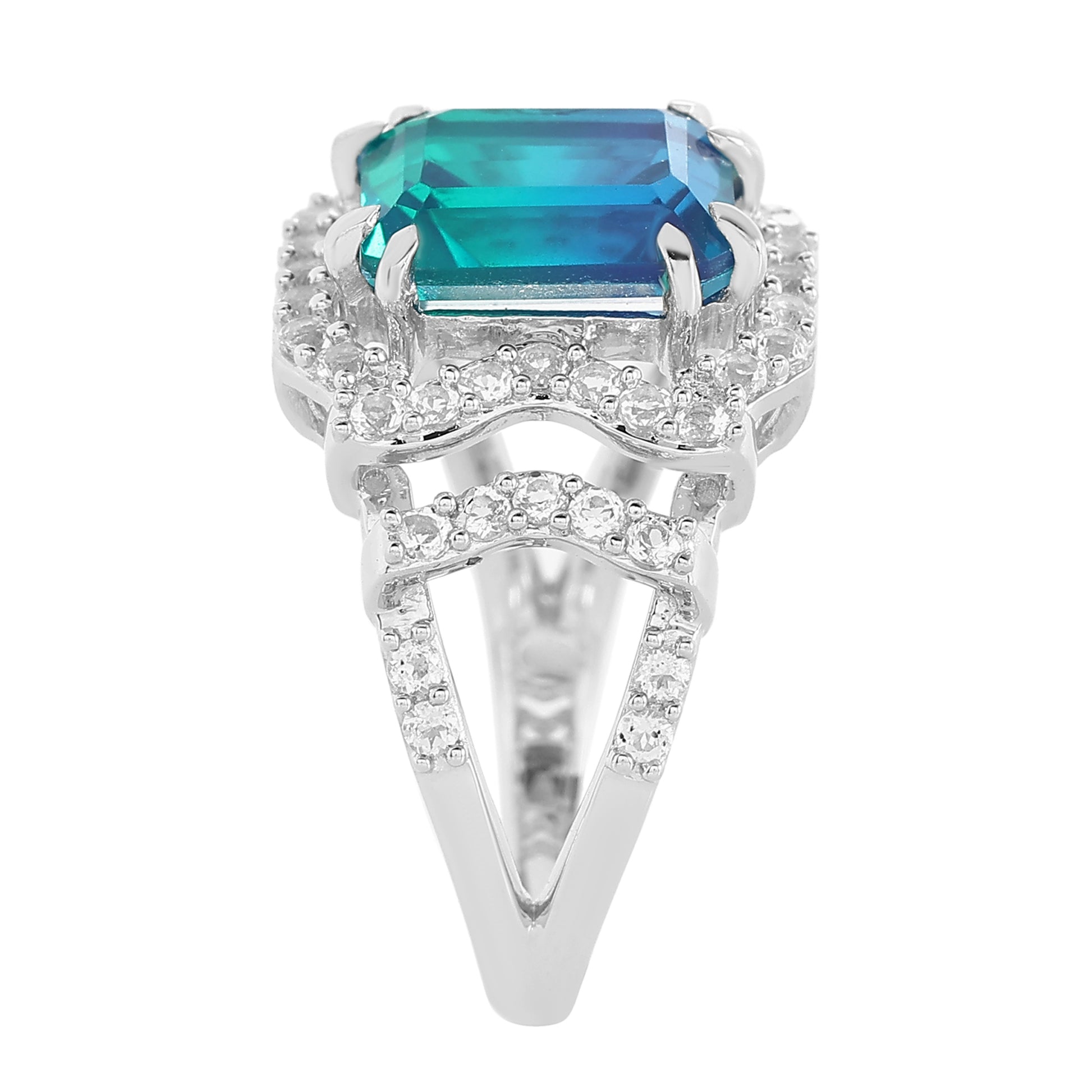 Pierścionek ze srebra próby 925 z kwarcem Peacock i białym topazem 7 