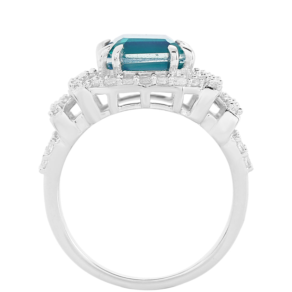 Pierścionek ze srebra próby 925 z kwarcem Peacock i białym topazem