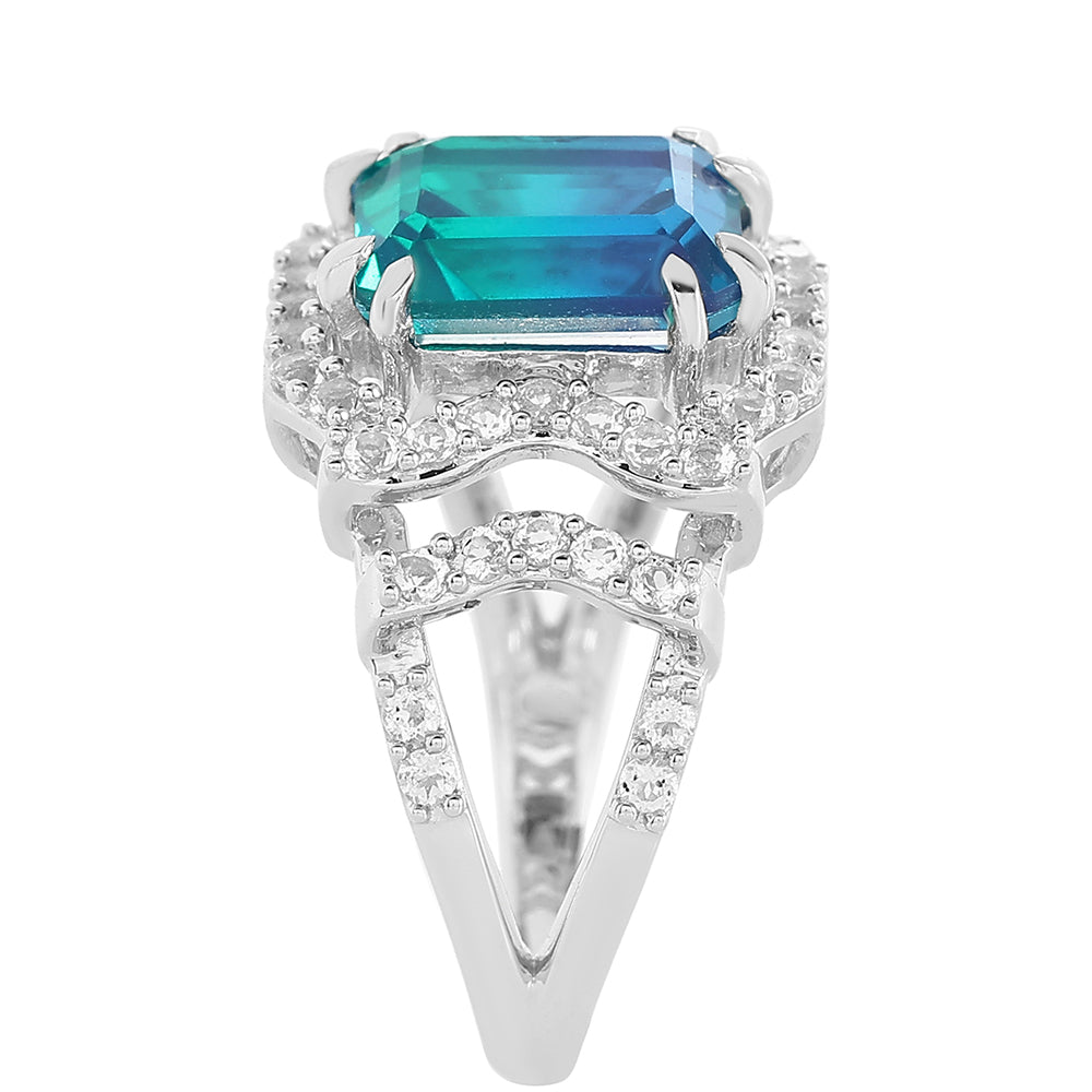 Pierścionek ze srebra próby 925 z kwarcem Peacock i białym topazem 4 