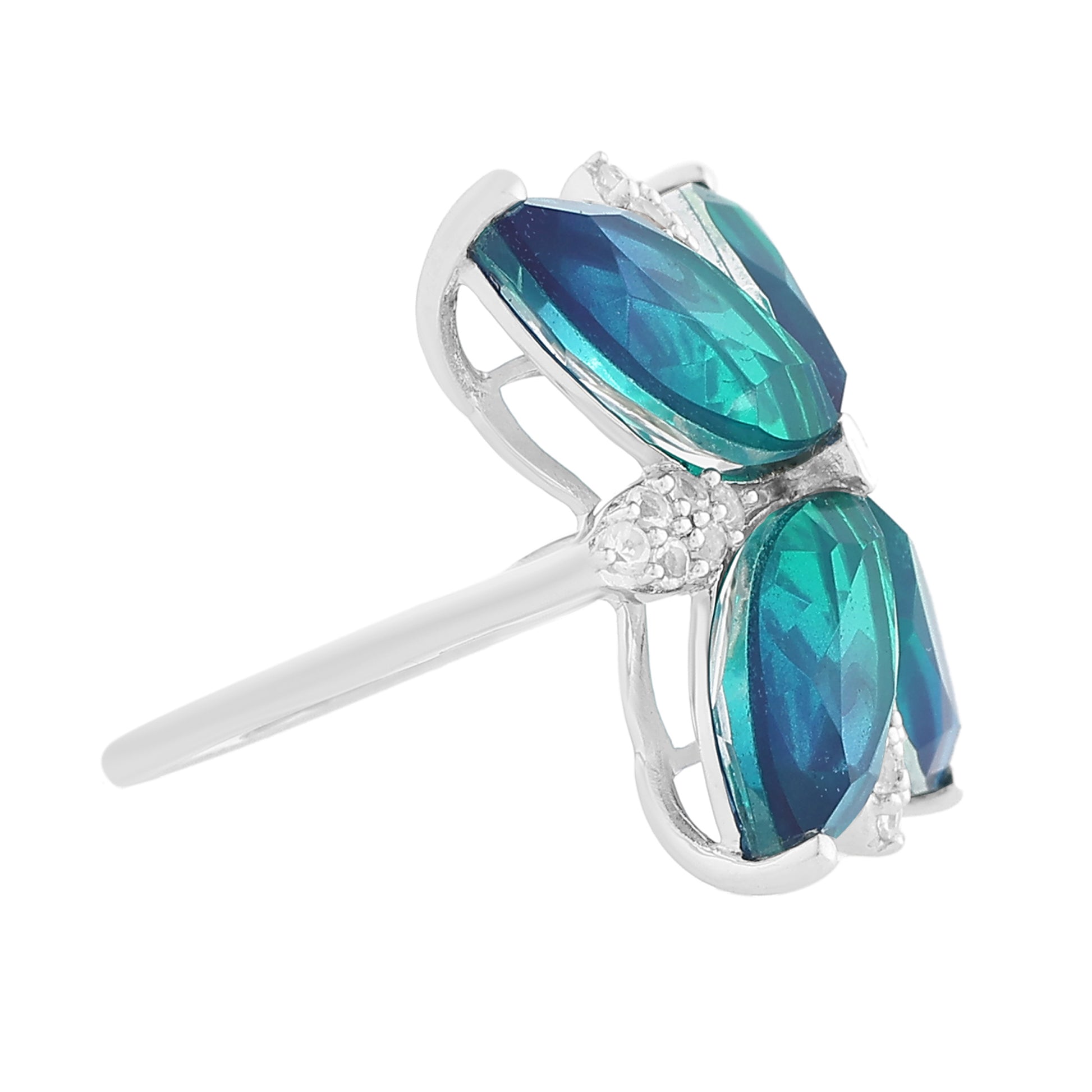 Pierścionek ze srebra próby 925 z kwarcem Peacock i białym topazem 5 