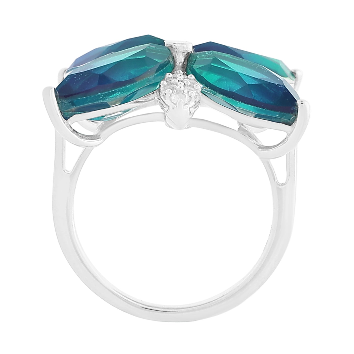 Pierścionek ze srebra próby 925 z kwarcem Peacock i białym topazem