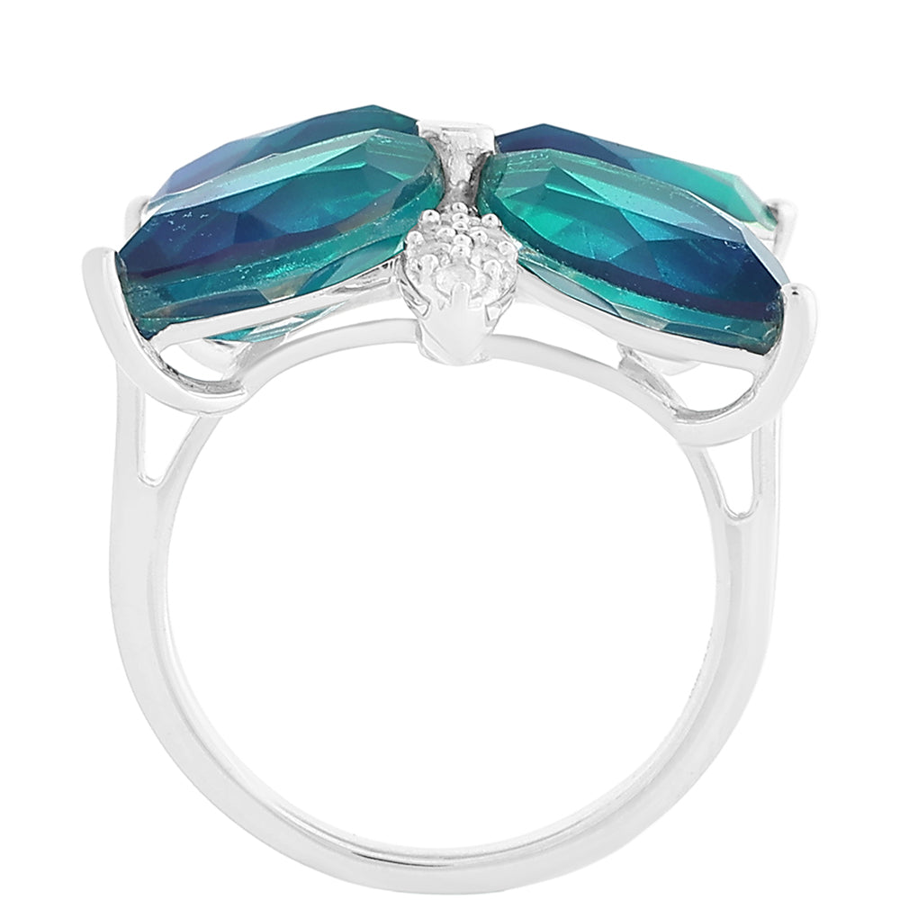 Pierścionek ze srebra próby 925 z kwarcem Peacock i białym topazem