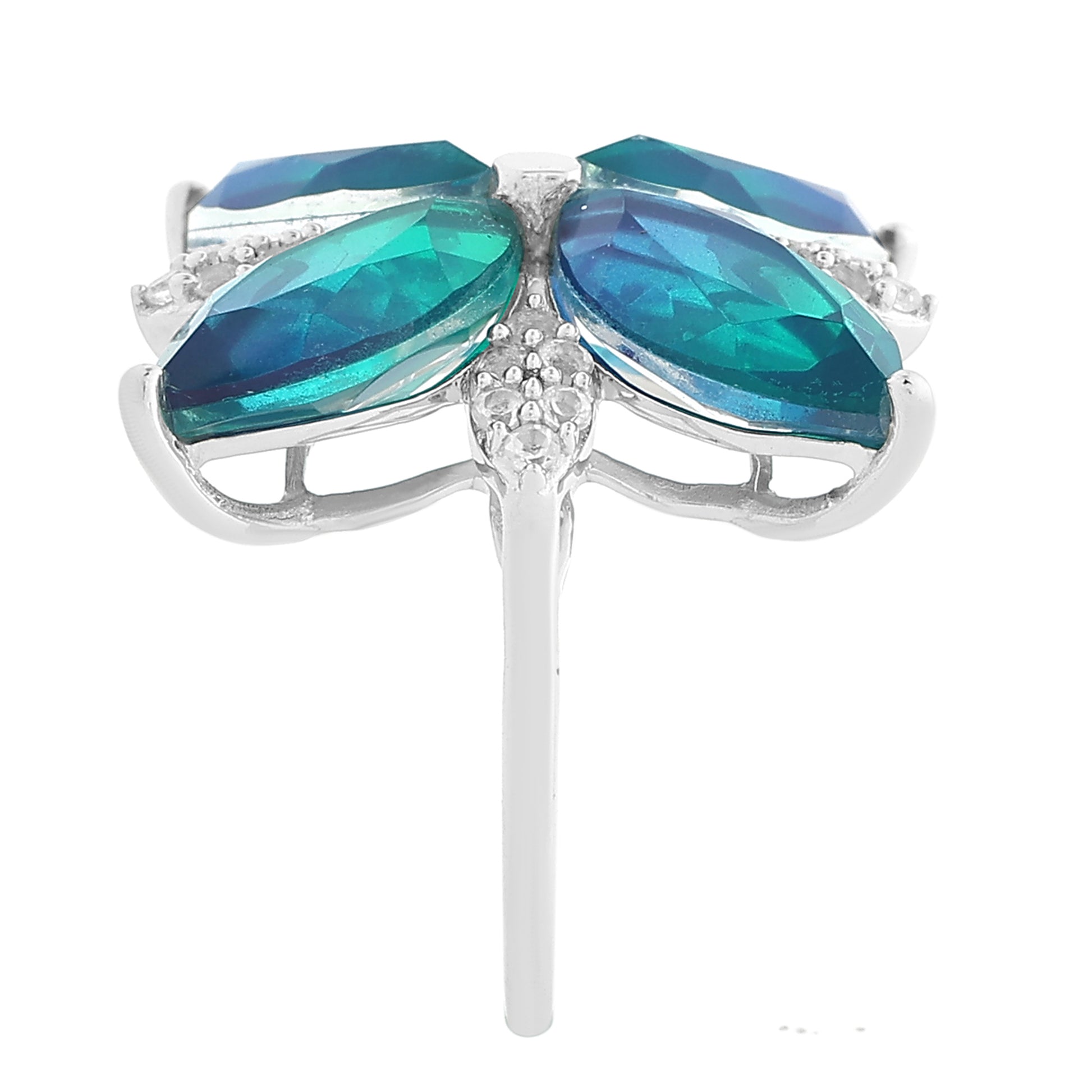 Pierścionek ze srebra próby 925 z kwarcem Peacock i białym topazem 7 