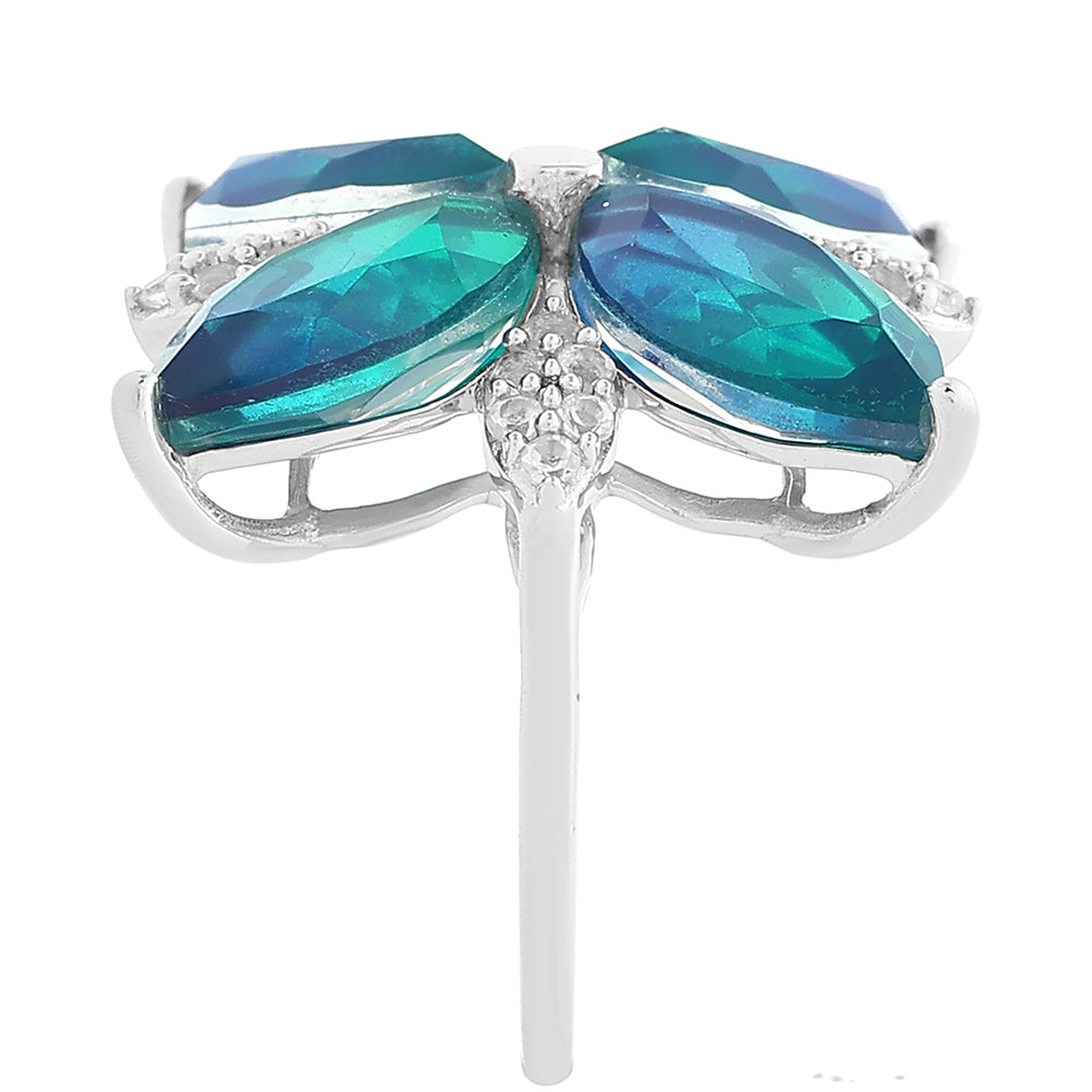 Pierścionek ze srebra próby 925 z kwarcem Peacock i białym topazem
