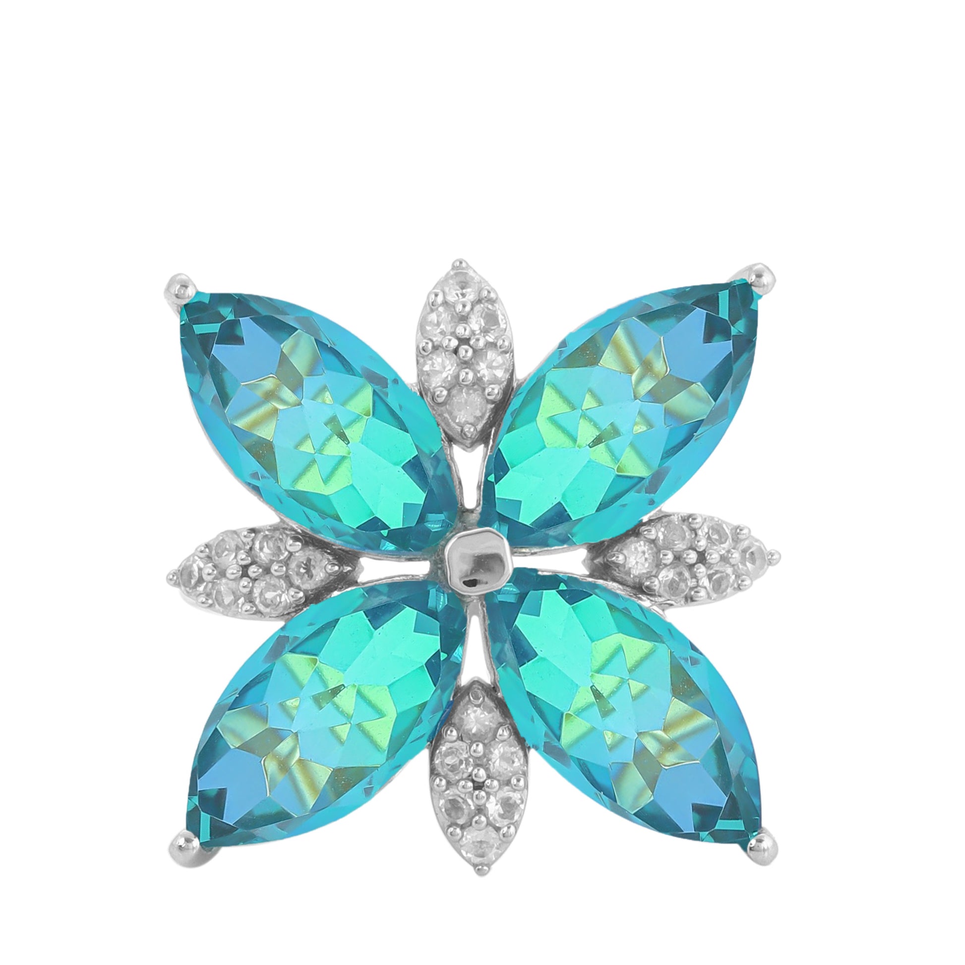 Pierścionek ze srebra próby 925 z kwarcem Peacock i białym topazem 8 