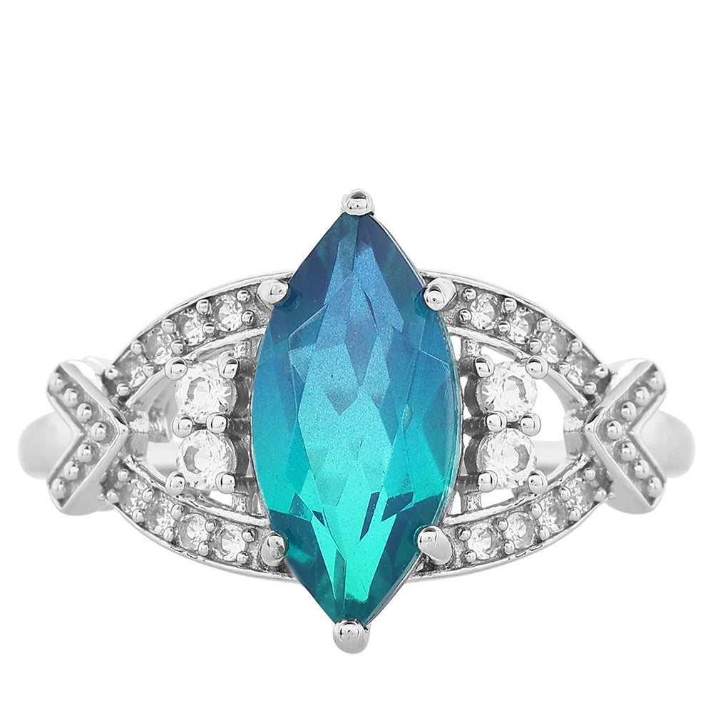 Pierścionek ze srebra próby 925 z kwarcem Peacock i białym topazem