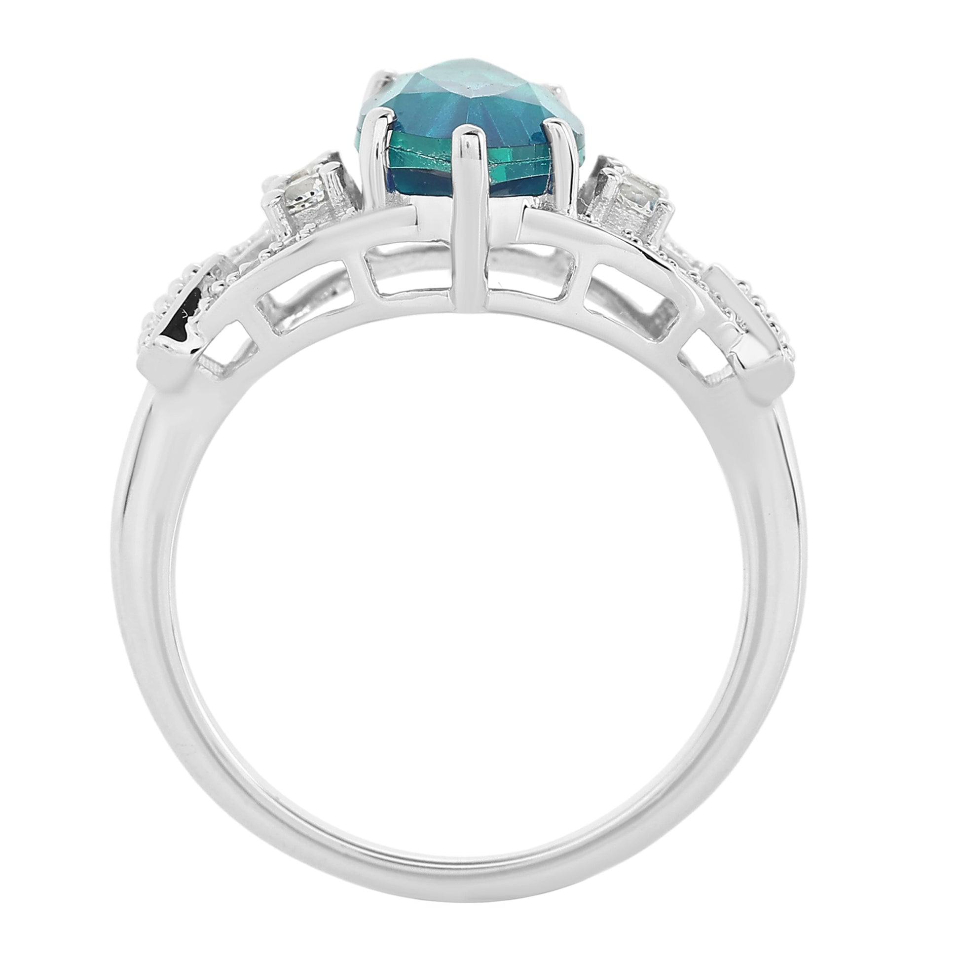 Pierścionek ze srebra próby 925 z kwarcem Peacock i białym topazem 6 