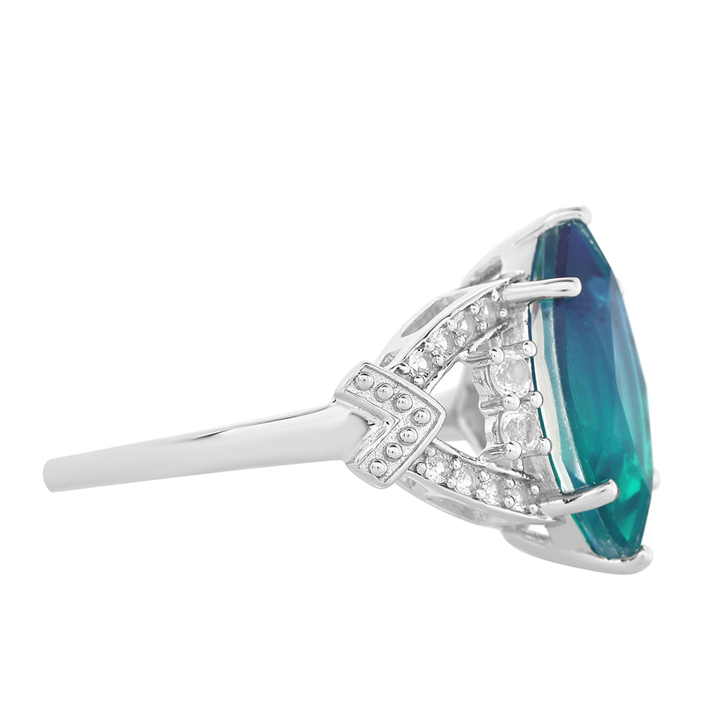 Pierścionek ze srebra próby 925 z kwarcem Peacock i białym topazem