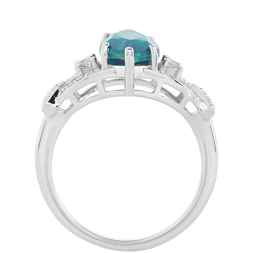 Pierścionek ze srebra próby 925 z kwarcem Peacock i białym topazem