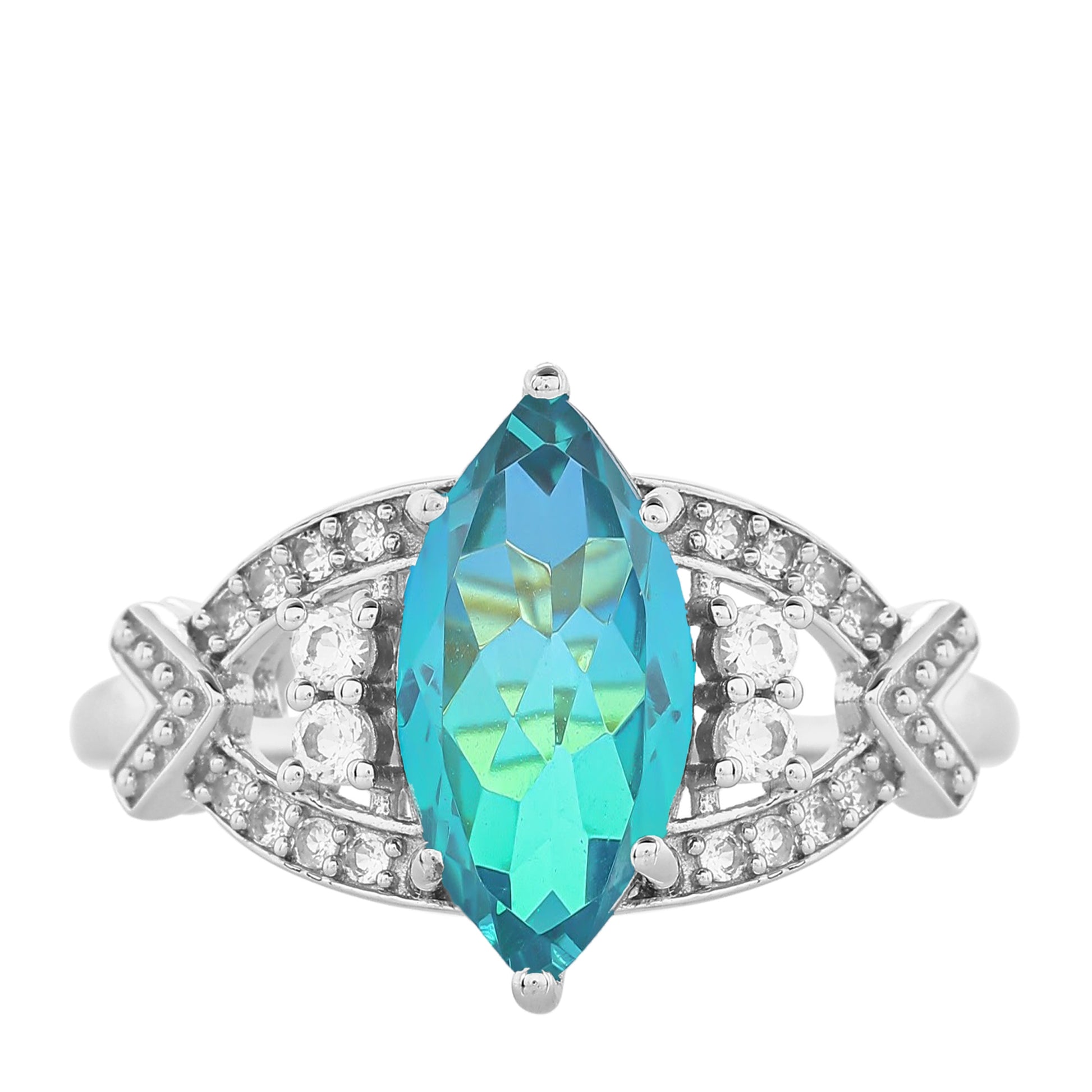 Pierścionek ze srebra próby 925 z kwarcem Peacock i białym topazem 8 