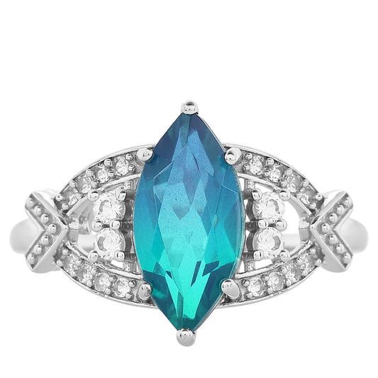 Pierścionek ze srebra próby 925 z kwarcem Peacock i białym topazem