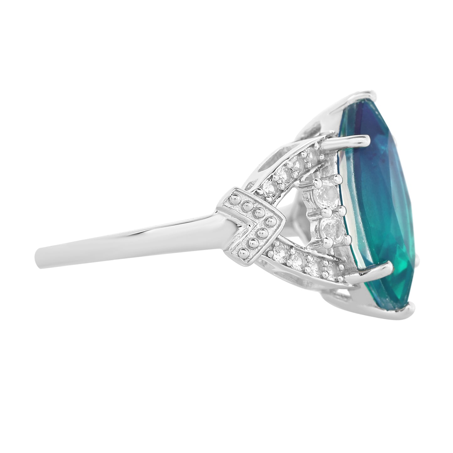 Pierścionek ze srebra próby 925 z kwarcem Peacock i białym topazem