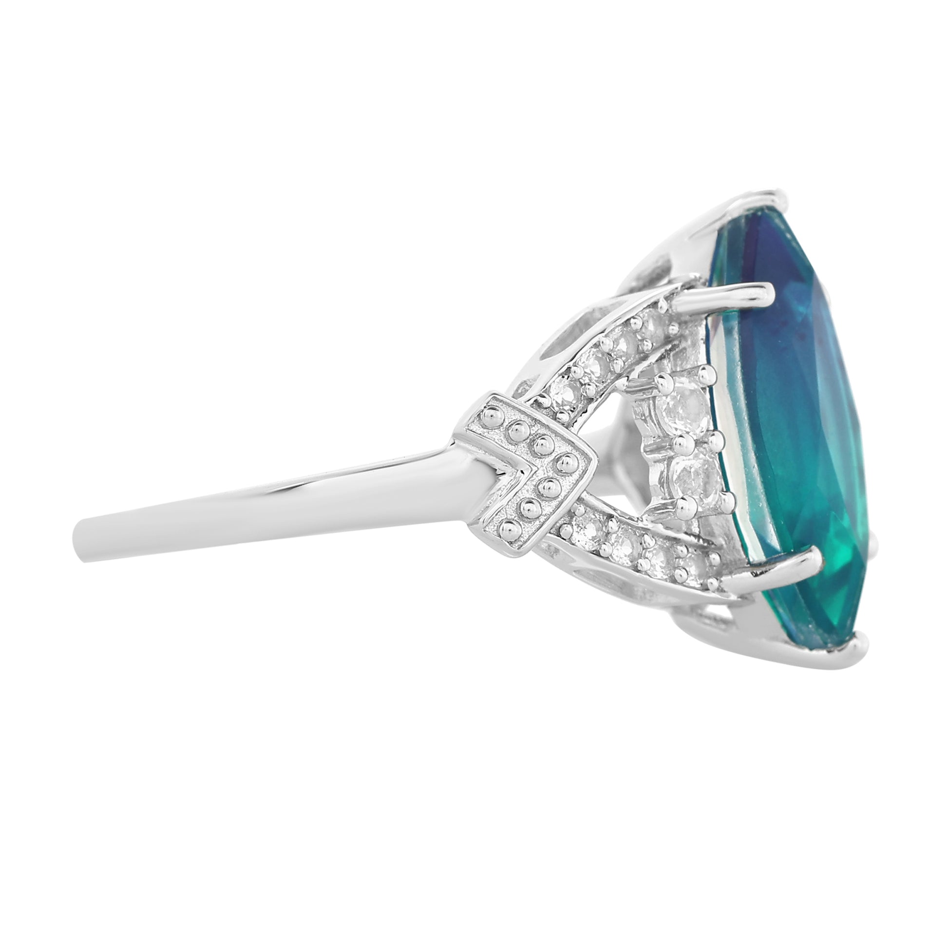 Pierścionek ze srebra próby 925 z kwarcem Peacock i białym topazem 5 