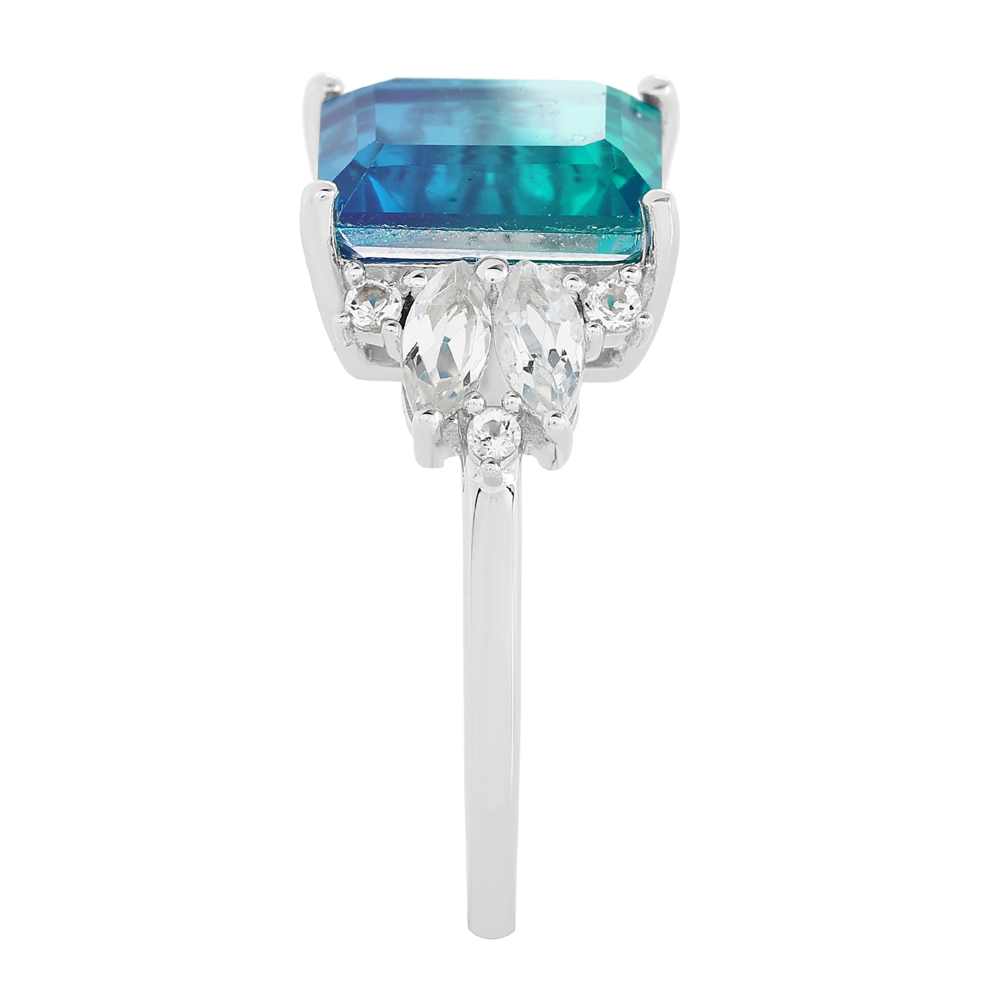 Pierścionek ze srebra próby 925 z kwarcem Peacock i białym topazem 7 