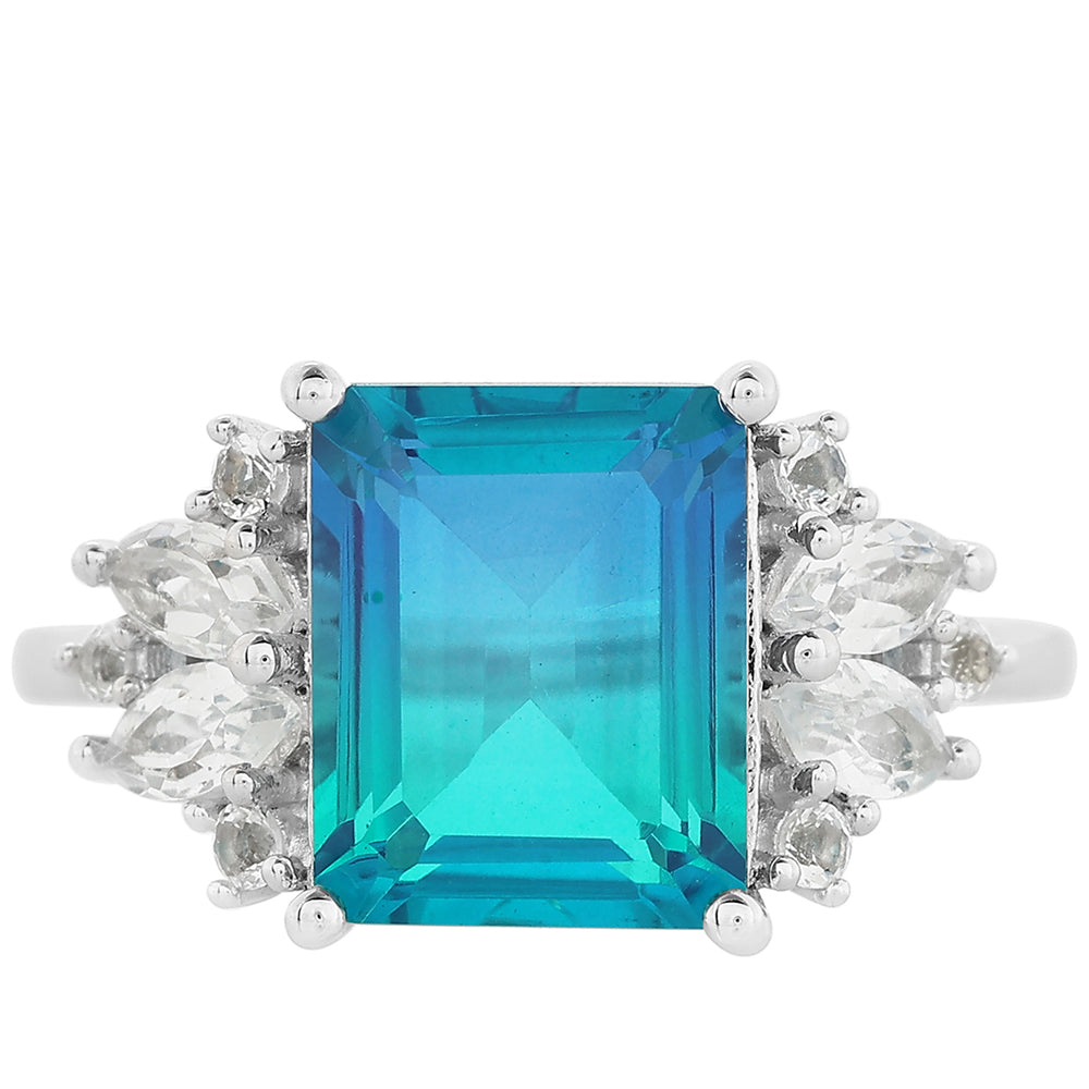 Pierścionek ze srebra próby 925 z kwarcem Peacock i białym topazem 1 