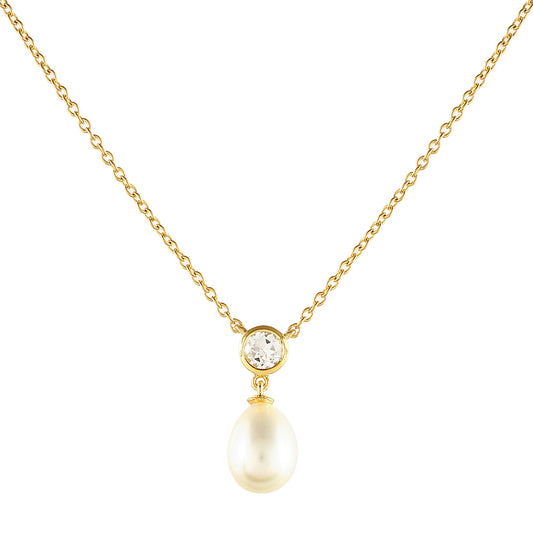 Naszyjnik srebrny pozłacany z perłami hodowlanymi słodkowodnymi i białym topazem