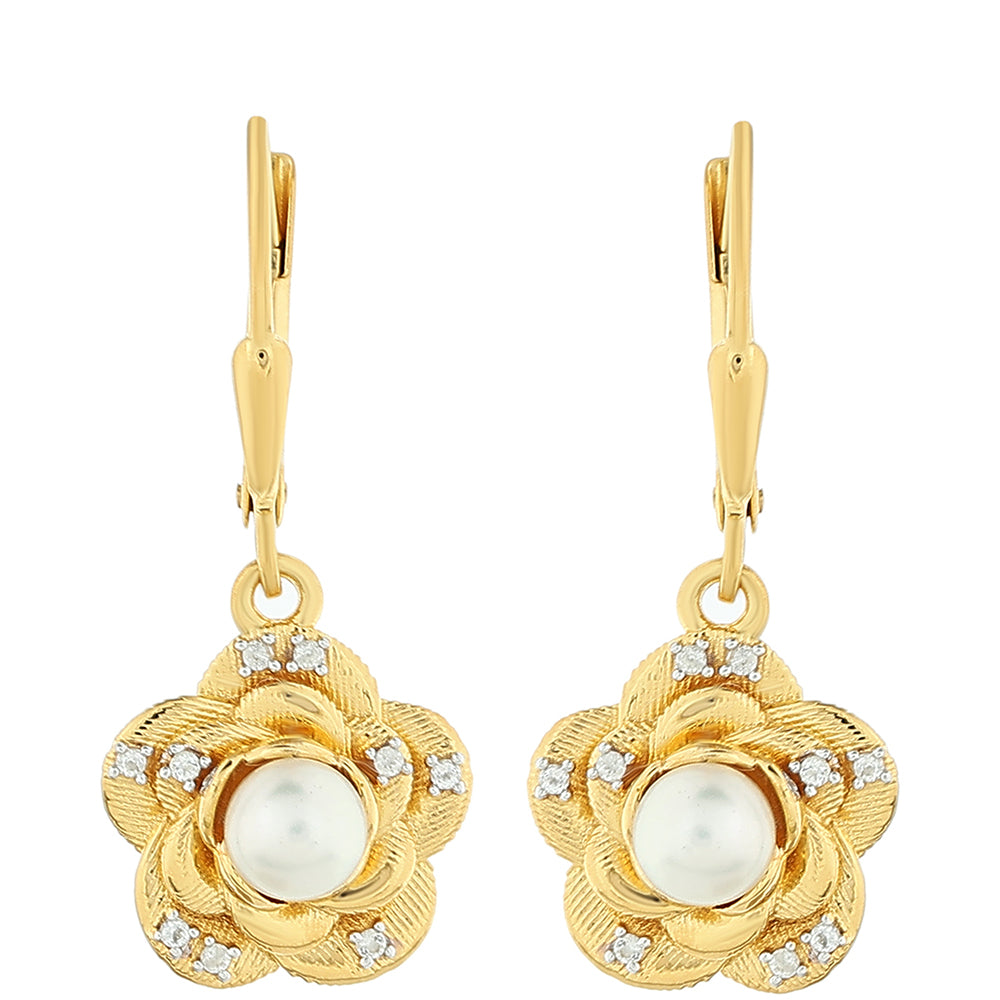 Kolczyki srebrne pozłacane z perłami hodowlanymi słodkowodnymi i białym topazem