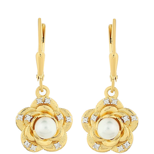 Kolczyki srebrne pozłacane z perłami hodowlanymi słodkowodnymi i białym topazem