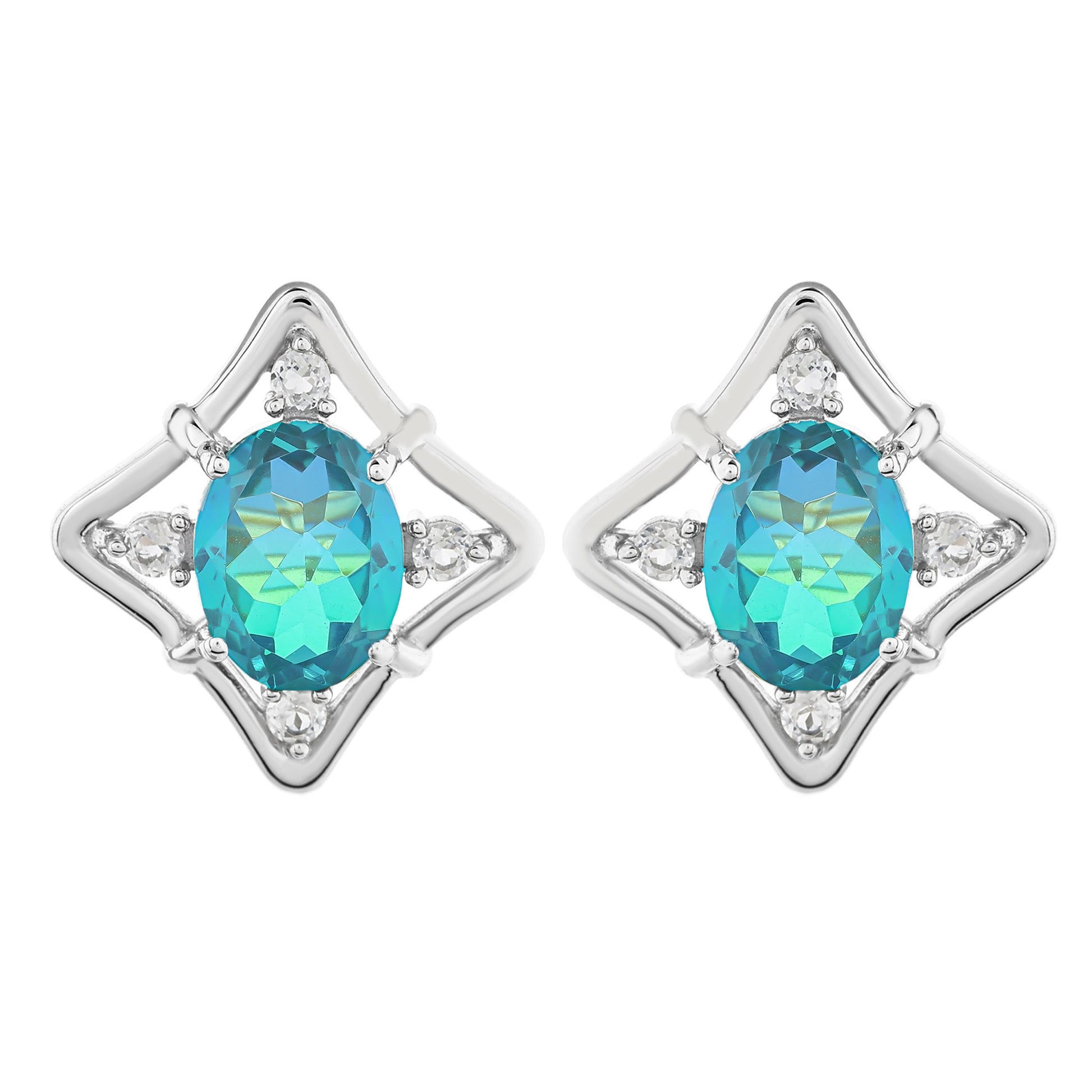 Kolczyki ze srebra próbe 925 z kwarcem Peacock i białym topazem 4 