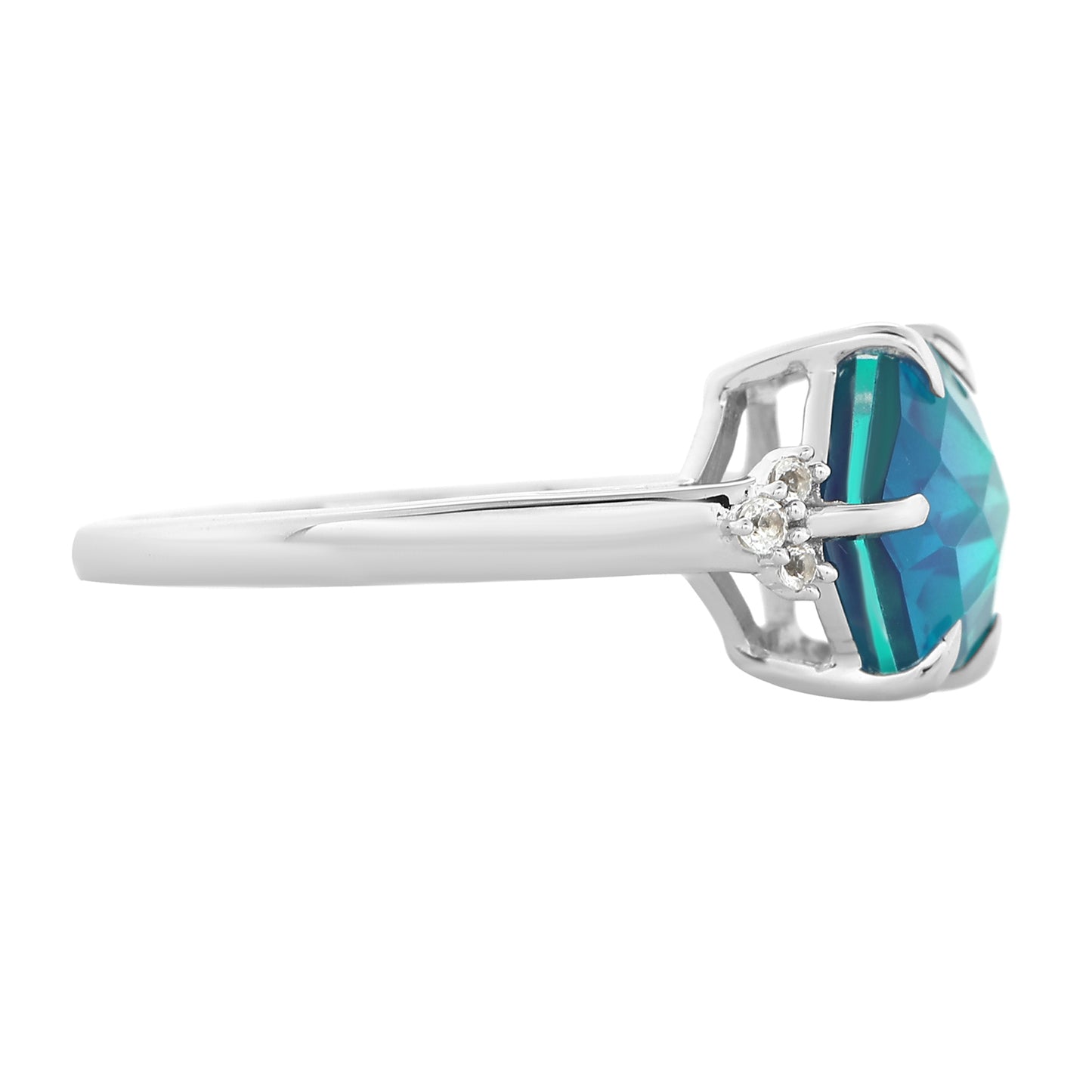 Pierścionek ze srebra próby 925 z kwarcem Peacock i białym topazem