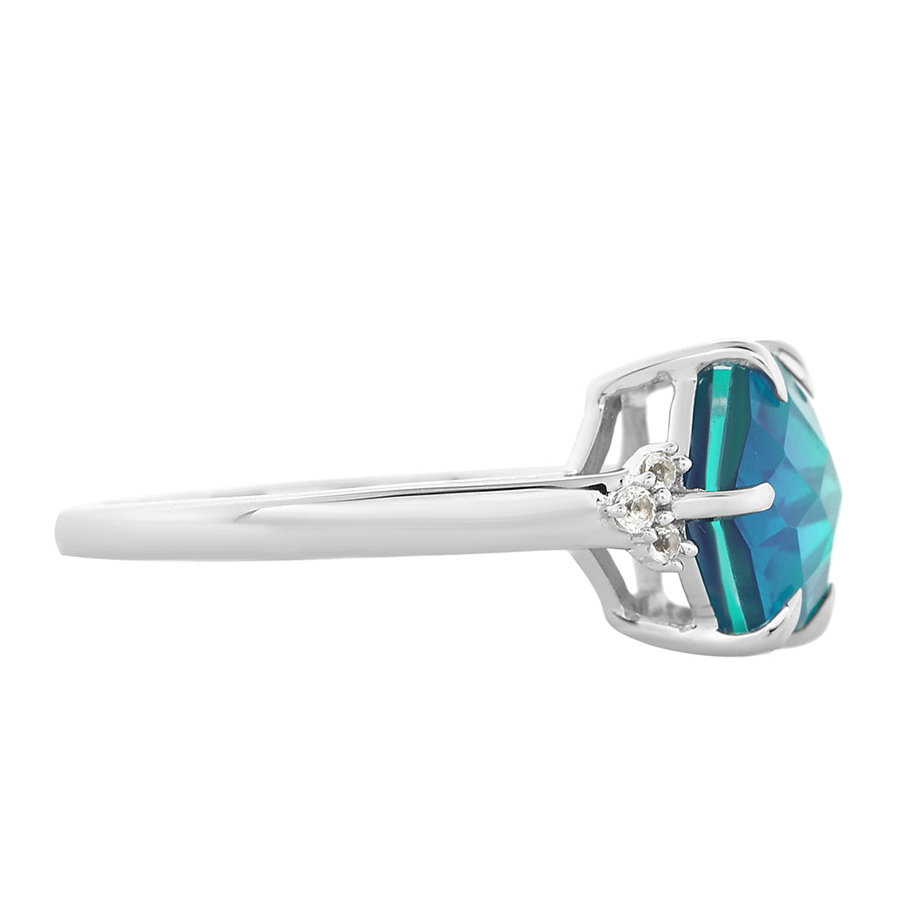 Pierścionek ze srebra próby 925 z kwarcem Peacock i białym topazem