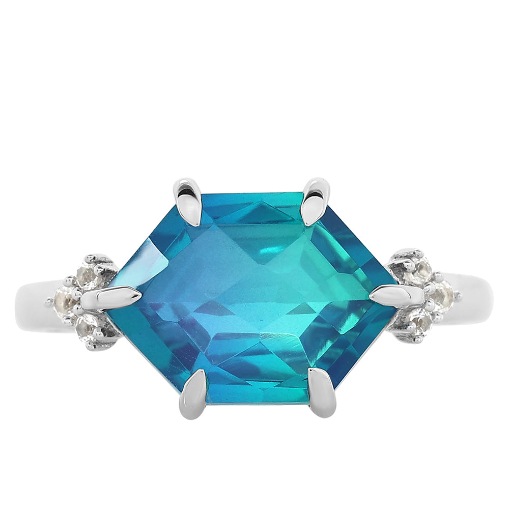 Pierścionek ze srebra próby 925 z kwarcem Peacock i białym topazem 1 