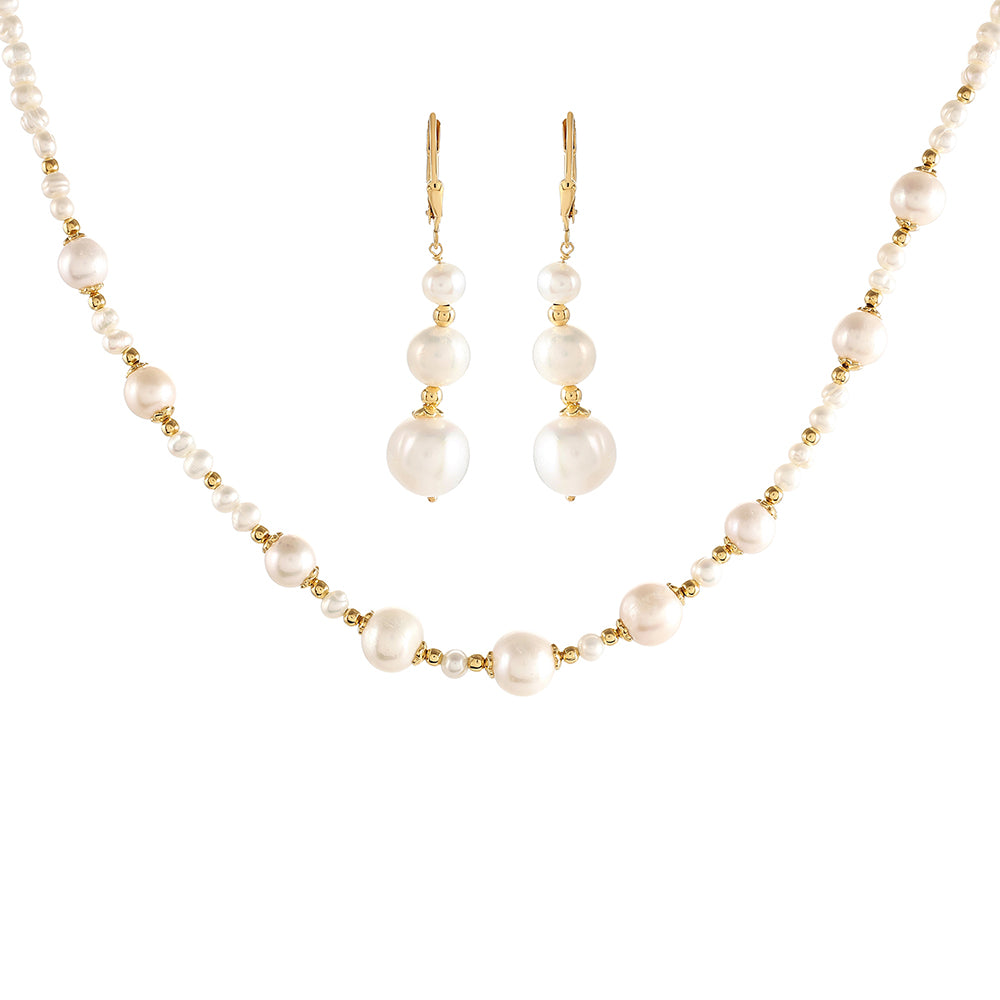 Zestaw srebrne pozłacane z perłami hodowlanymi słodkowodnymi ( Naszyjnik+Kolczyki )