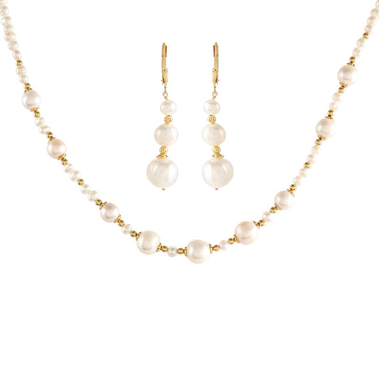 Zestaw srebrne pozłacane z perłami hodowlanymi słodkowodnymi ( Naszyjnik+Kolczyki )