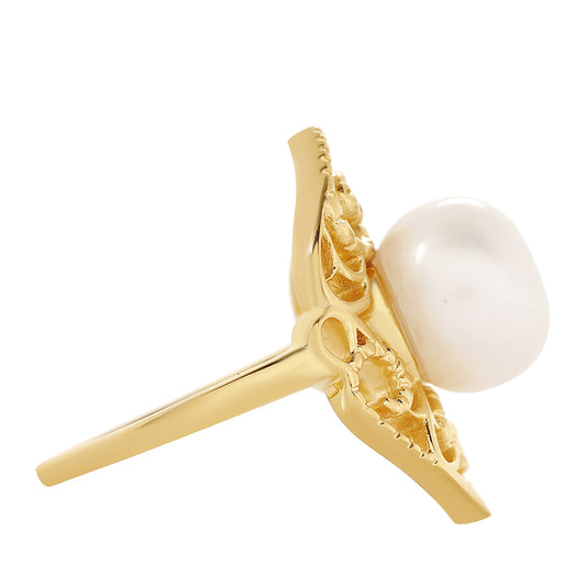 Pierścionek srebrny pozłacany z perłami hodowlanymi słodkowodnymi