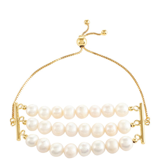 Bransoletka srebrna pozłacana z perłami hodowlanymi słodkowodnymi