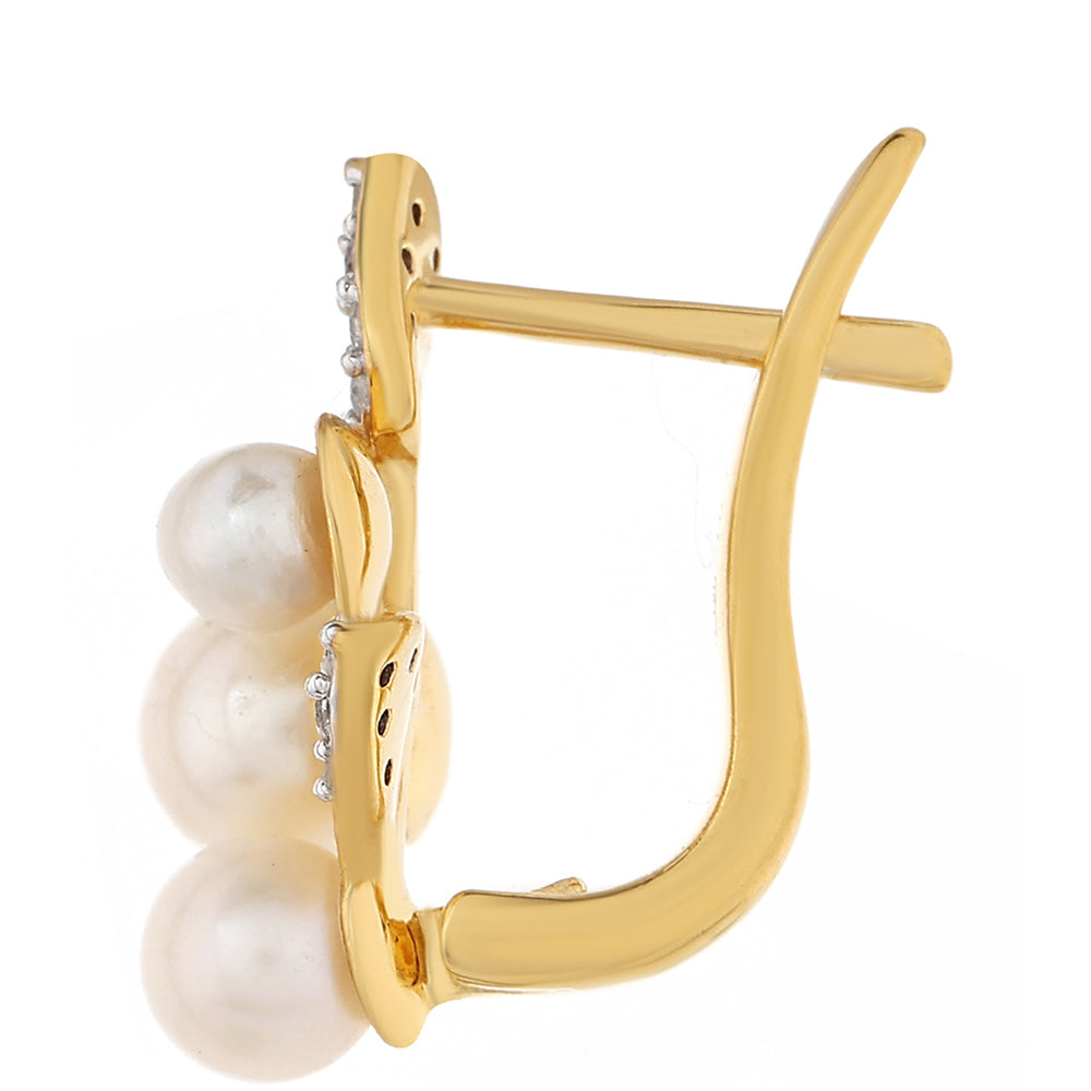 Kolczyki srebrne pozłacane z perłami hodowlanymi słodkowodnymi i białym topazem 2 