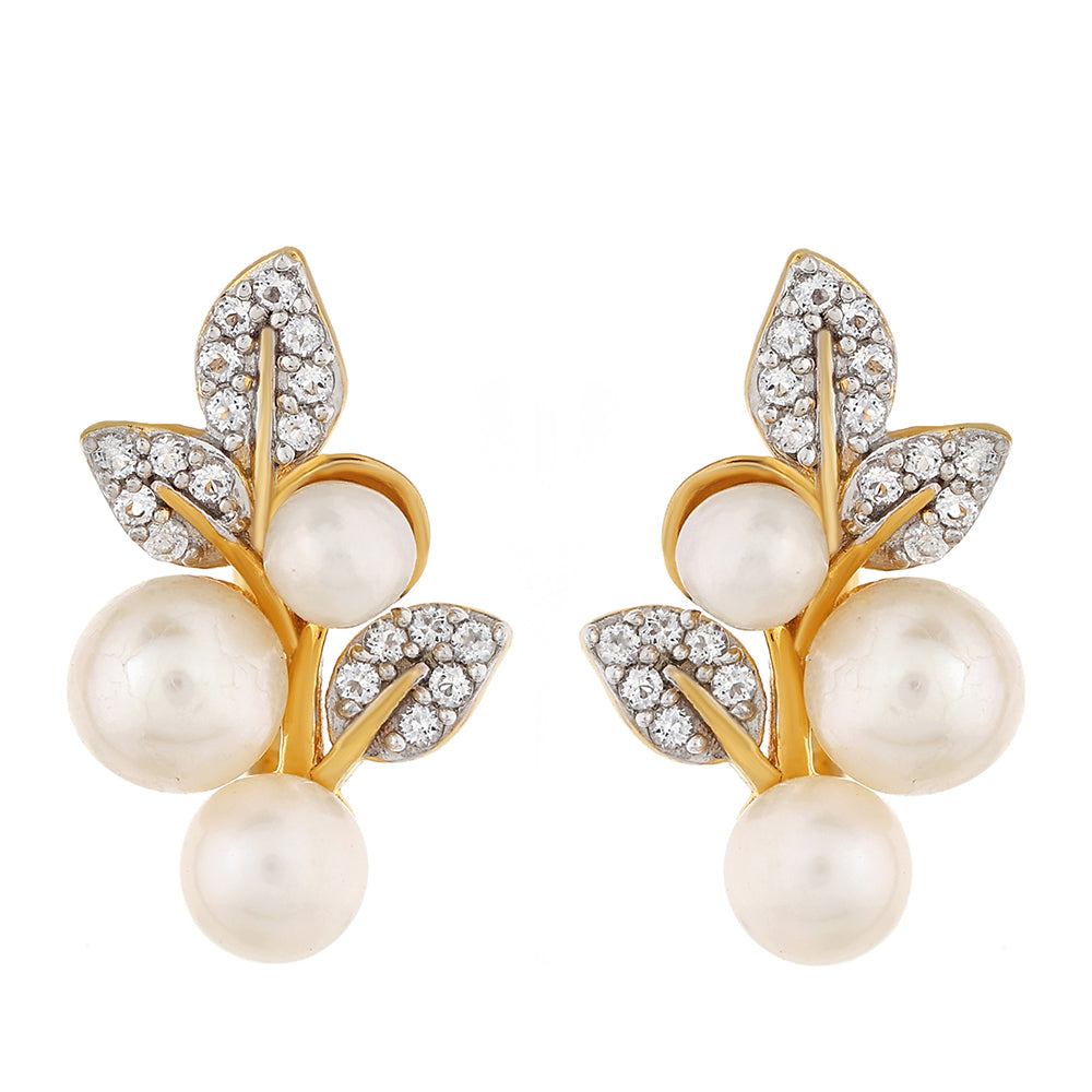 Kolczyki srebrne pozłacane z perłami hodowlanymi słodkowodnymi i białym topazem