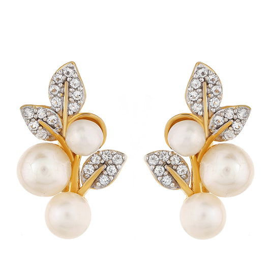 Kolczyki srebrne pozłacane z perłami hodowlanymi słodkowodnymi i białym topazem