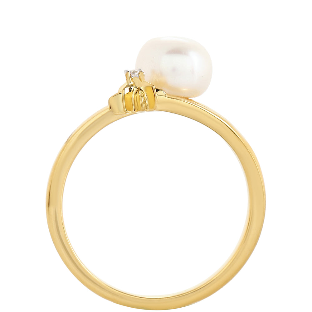 Pierścionek srebrny pozłacany z perłami hodowlanymi słodkowodnymi i białym topazem