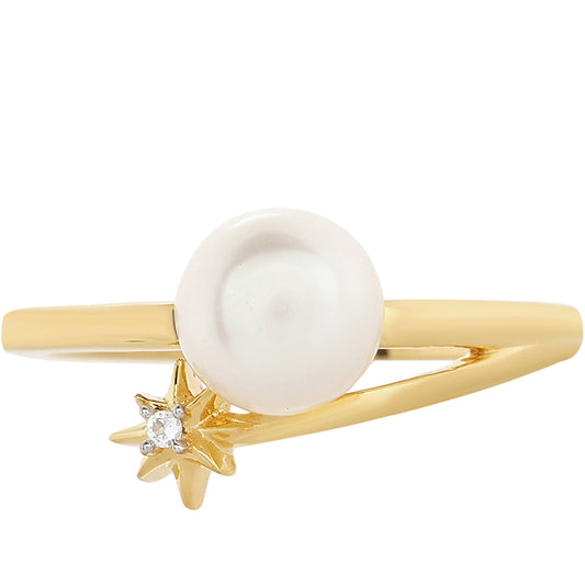 Pierścionek srebrny pozłacany z perłami hodowlanymi słodkowodnymi i białym topazem