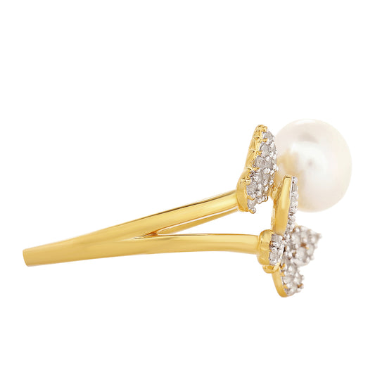 Pierścionek srebrny pozłacany z perłami hodowlanymi słodkowodnymi i białym topazem