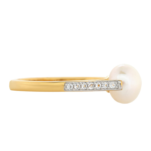 Pierścionek srebrny pozłacany z perłami hodowlanymi słodkowodnymi i białym topazem