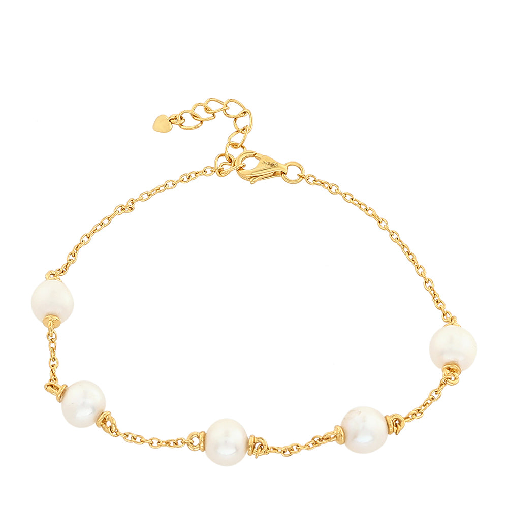 Bransoletka srebrna pozłacana z perłami hodowlanymi słodkowodnymi
