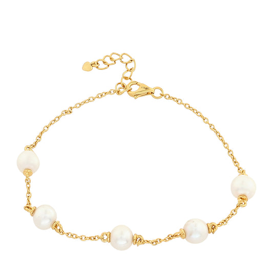 Bransoletka srebrna pozłacana z perłami hodowlanymi słodkowodnymi